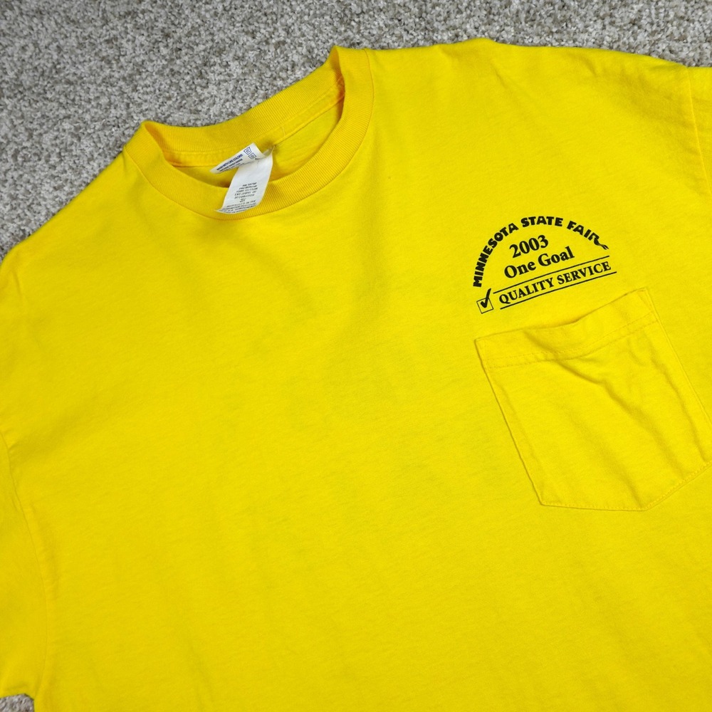 Vintage Tee Jays Minnesota State Fair 2003 Staff Pocket T-Shirt Yellow 3XL